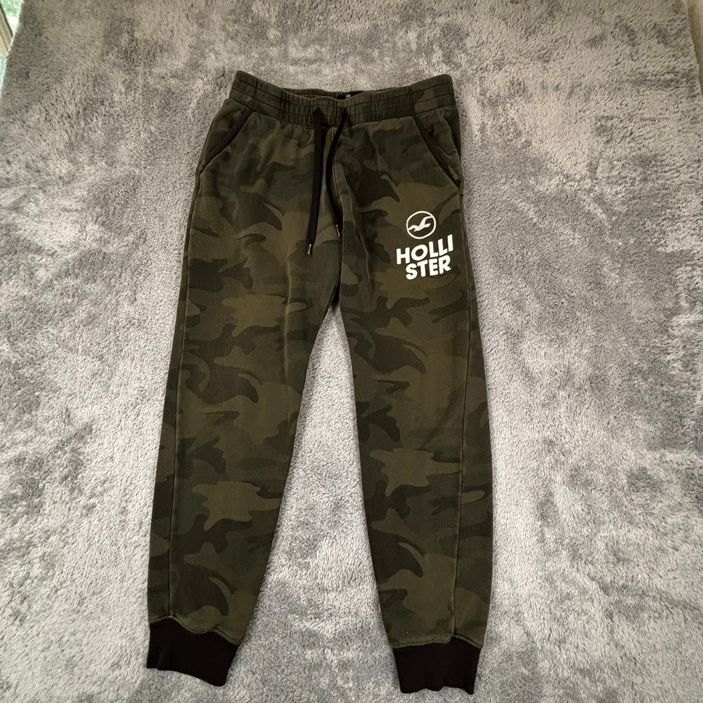 Hollister Mens Camo Logo Jogger Sweatpants Green Camouflage Size M